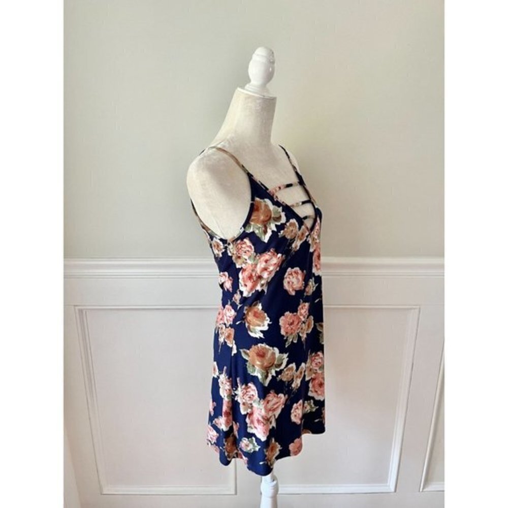 Floral Strappy Mini Dress Navy Blue Small - Picture 3 of 4